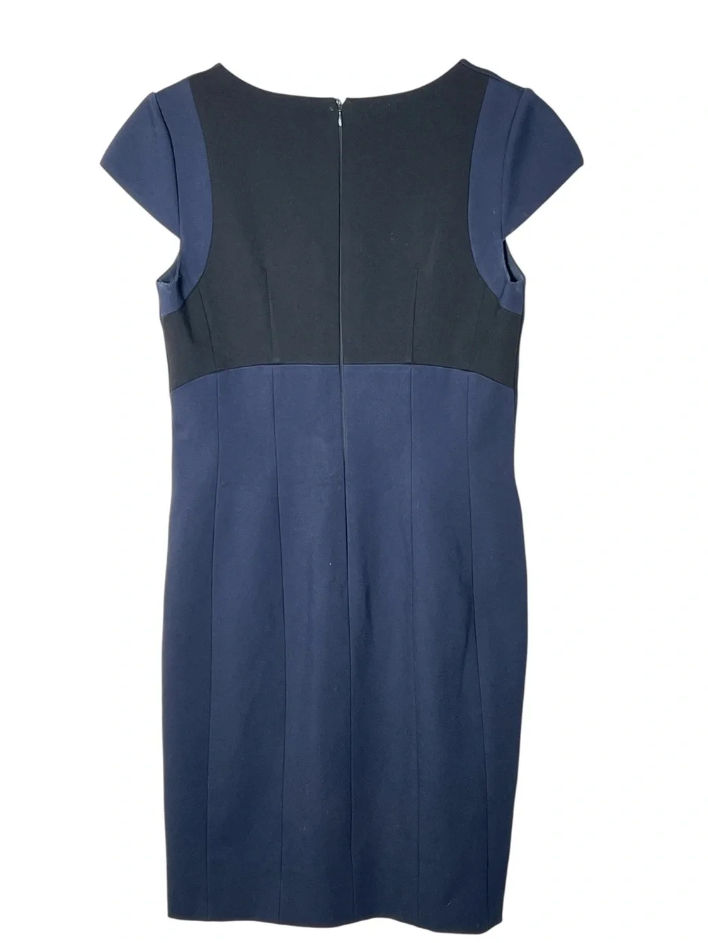 Antonio Melini navy blue and black V-neck capped sleeved sheath dress size 6 B88